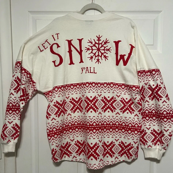 Let It Snow Y’all Red & White Long Sleeve Spirit Jersey Size L - Picture 1 of 6